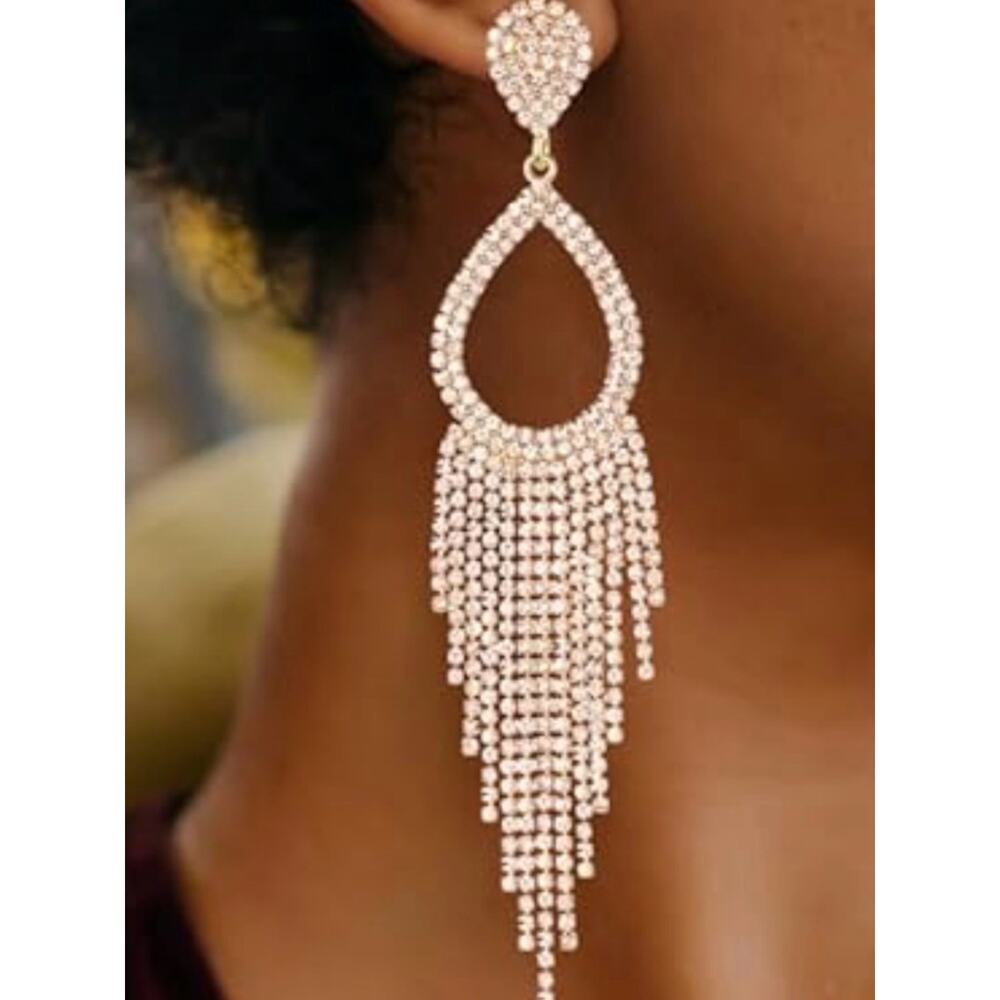Silver Rhinestone Drop Earrings* - Picture 2 of 2